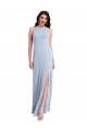 Fit and Flare High Neck Crepe Bridesmaid Dress with Side Slit UK