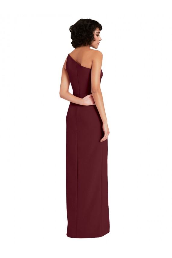 Sleek One Shoulder Long Crepe Bridesmaid Dress with Daring Slit UK