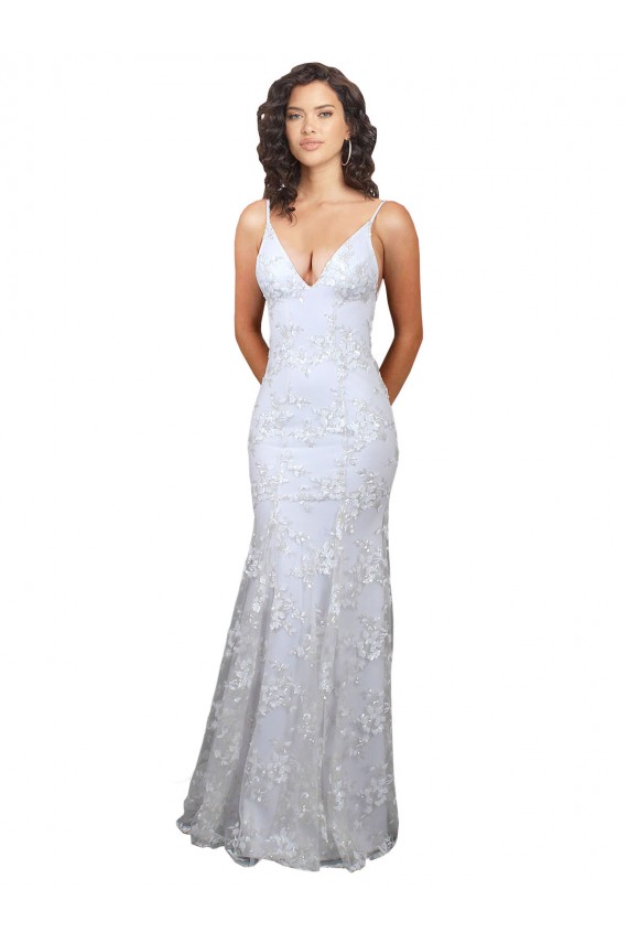 V-Neckline Backless Floral Patterned Sequin Bridesmaid Dress UK
