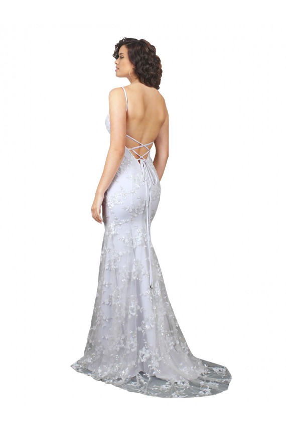 V-Neckline Backless Floral Patterned Sequin Bridesmaid Dress UK