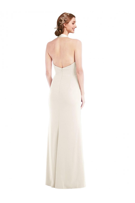 Halter Tuxedo Maxi Bridesmaid Dress with Front Slit UK
