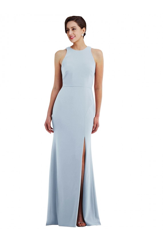 Cutout Open Back Halter Maxi Bridesmaid Dress with Scarf Tie UK