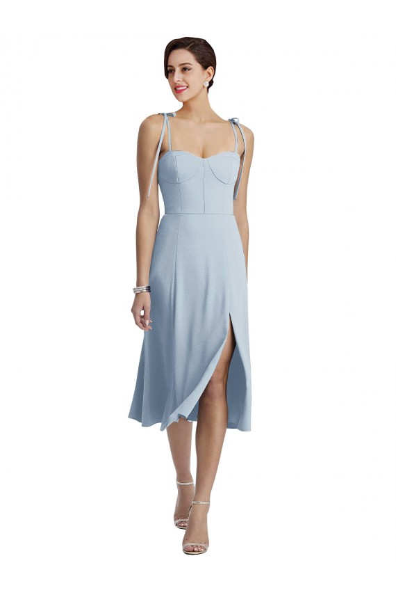 Midi Length Bustier Crepe Bridesmaid Dress with Back Bow Straps UK