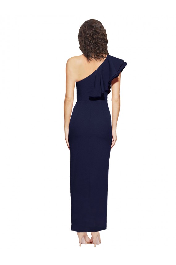 Ruched Floor Length Long Crepe Bridesmaid Dress with Shoulder Ruffles UK