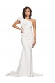 Ruched Long Sweep Train Crepe Bridesmaid Dress with Shoulder Ruffles UK