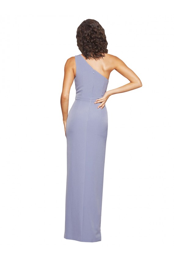 Floor Length One Shoulder Crepe Bridesmaid Dress with Pencil Skirt and Side Split UK