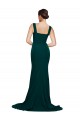 Fitted Square Neck Long Crepe Bridesmaid Dress with Train and Side Split UK