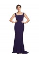 Square Neck Long Sweep Train Crepe Bridesmaid Dress with Thick Straps UK