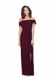Fitted Full Length Off the Shoulder Crepe Bridesmaid Dress with Side Split and Waist Tie UK