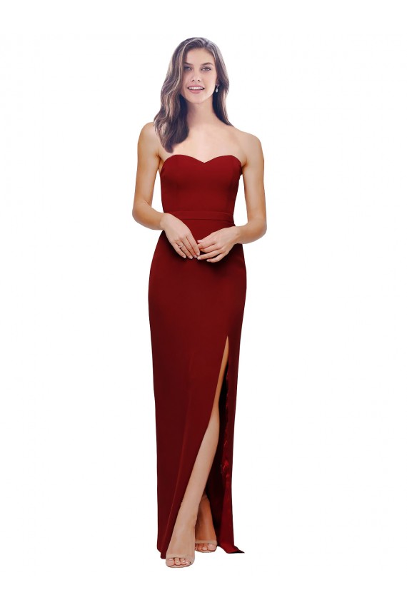 Straight Pencil Skirt Long Sweetheart Crepe Bridesmaid Dress with High Side Split UK