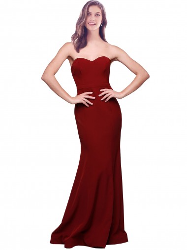 Long Full Length Sweetheart Slim Crepe Bridesmaid Dress with Strapless Bodice UK