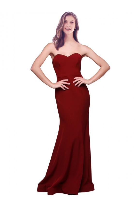 Long Full Length Sweetheart Slim Crepe Bridesmaid Dress with Strapless Bodice UK