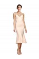 Midi Length V-Neckline Crepe Bridesmaid Dress with Thin Straps and Fulted Skirt UK