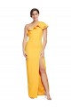 One Shoulder Floor Length Crepe Bridesmaid Dress with Thigh High Split UK