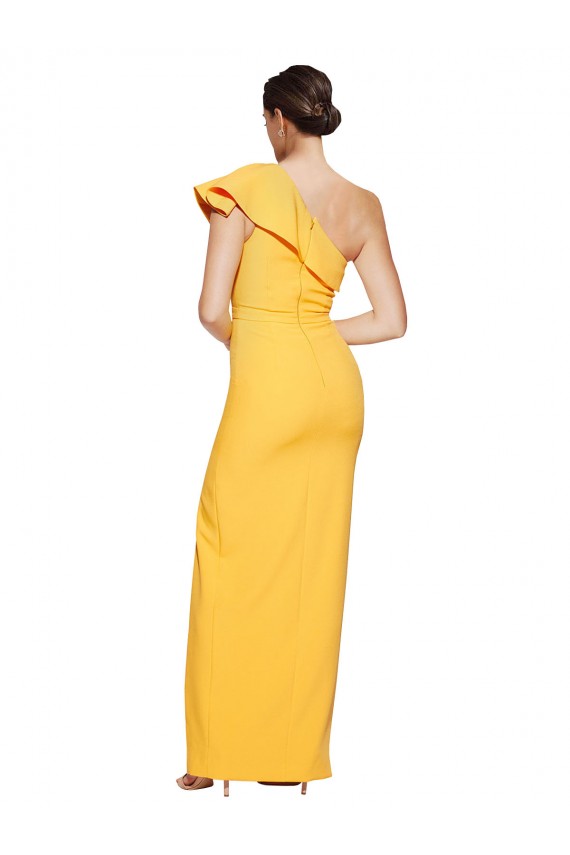 One Shoulder Floor Length Crepe Bridesmaid Dress with Thigh High Split UK
