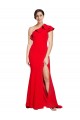 One Shoulder Long Sweep Train Crepe Bridesmaid Dress with Thigh High Split UK