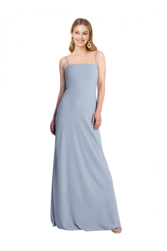 Straight Neckline Crepe Slip Bridesmaid Dress with Strappy Back UK