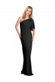 Pleated One Shoulder Flutter Sleeves Slim Crepe Bridesmaid Dress UK