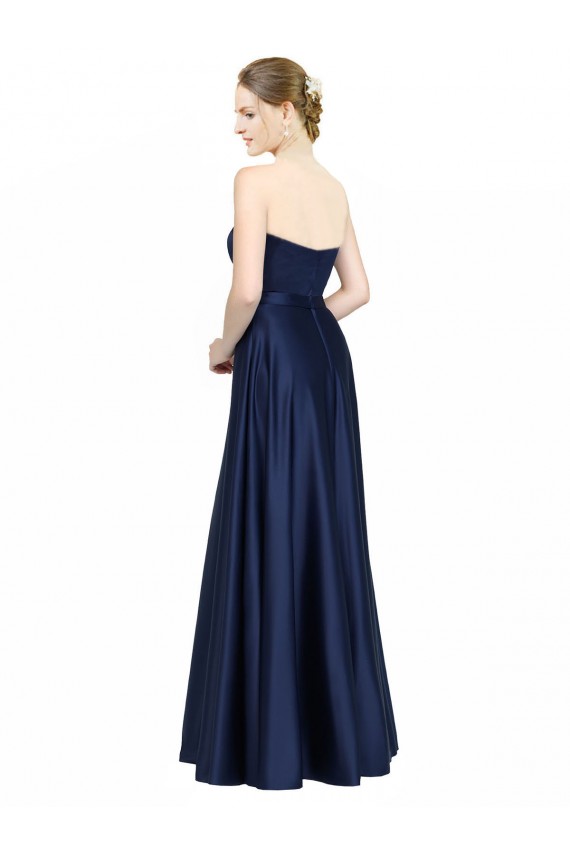 Floor Length Sweetheart Neckline Stretch Satin Bridesmaid Dress with Belt UK
