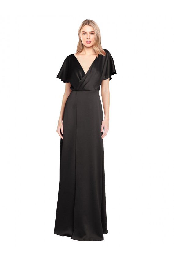Cap Sleeves Open Back Long Stretch Satin Bridesmaid Dress UK