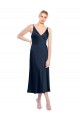 V-Neck Midi Length Short Stretch Satin Bridesmaid Dress V-Back UK