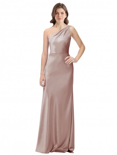 One Shoulder Black-Tie Floor Length Long Stretch Satin Bridesmaid Dress UK