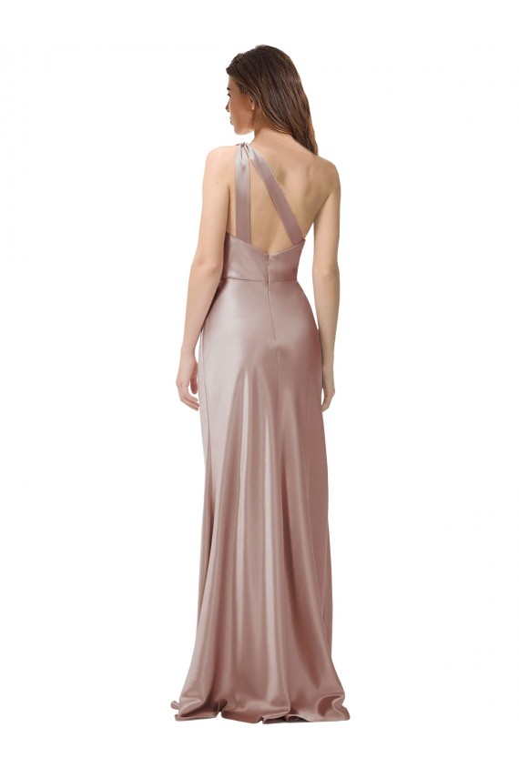 One Shoulder Black-Tie Floor Length Long Stretch Satin Bridesmaid Dress UK