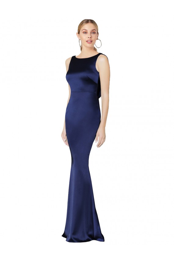 Sheath High Neck Stretch Satin Bridesmaid Dress Low Back UK