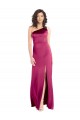 Sleek One Shoulder A-Line Long Stretch Satin Bridesmaid Dress with Spaghetti Straps Back UK
