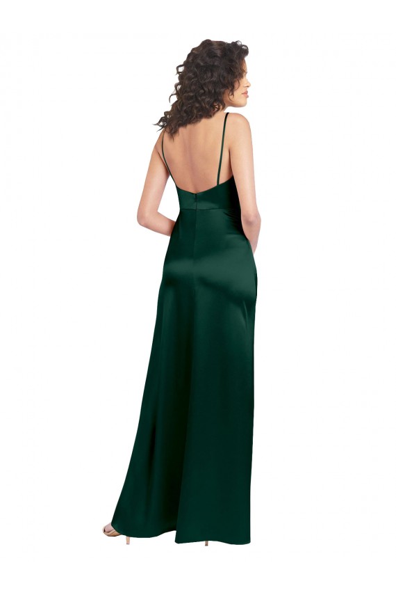 Long Slim Scoop Neck Stretch Satin Bridesmaid Dress with Open Back UK