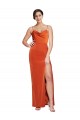 Front Cowl Neck Long Floor Length Stretch Satin Bridesmaid Dress with High Side Split UK