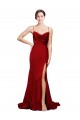 Cowl Front Neck Sweep Train Stretch Satin Bridesmaid Dress with High Side Split UK