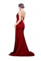 Cowl Front Neck Sweep Train Stretch Satin Bridesmaid Dress with High Side Split UK