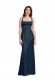 Square Neck A-Line Long Stretch Satin Bridesmaid Dress with Wide Straps UK