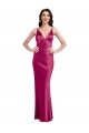 V-Neck Spaghetti Straps Slim Stretch Satin Bridesmaid Dress with Low Scoop Back UK