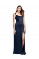 Cowl Neck Soft Long Stretch Satin Bridesmaid Dress with Side Slit and Pleated Straps UK