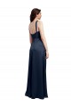 Cowl Neck Soft Long Stretch Satin Bridesmaid Dress with Side Slit and Pleated Straps UK