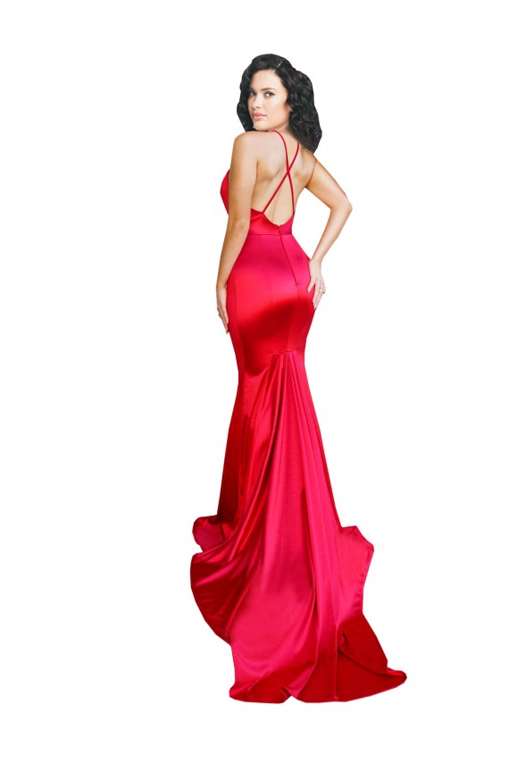 Mermaid Open Back Long Stretch Satin Bridesmaid Dress with High Slit UK