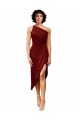 One Shoulder Midi Length Short Stretch Satin Wrap Style Bridesmaid Dress UK