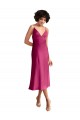 Midi Length V-Neck Short Stretch Satin Bridesmaid Dress with Low Scoop Back UK