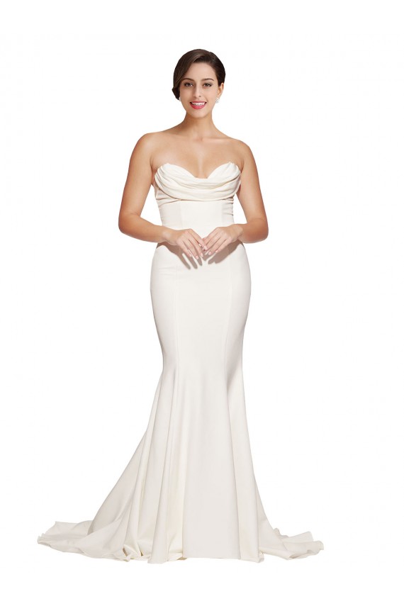 Strapless Cowl Neck Sweep Train Stretch Satin Bridesmaid Dress UK