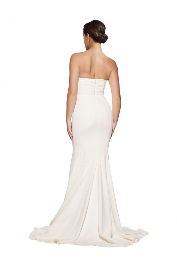 Strapless Cowl Neck Sweep Train Stretch Satin Bridesmaid Dress UK