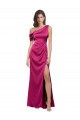 Off the Shoulder Short Sleeves Stretch Satin Bridesmaid Dress with Side Slit UK
