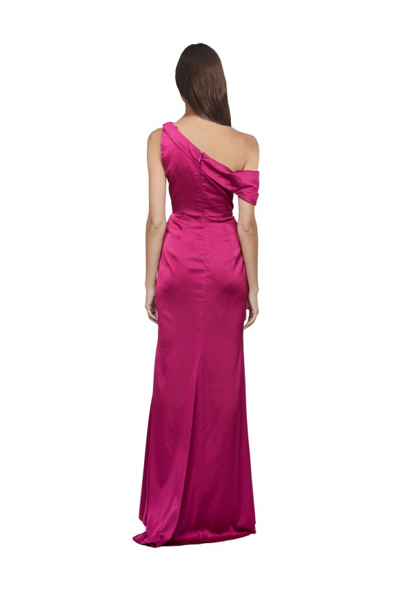 Off the Shoulder Short Sleeves Stretch Satin Bridesmaid Dress with Side Slit UK