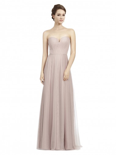 Long Strapless Tulle Bridesmaid Dress with Pleated Bodice UK