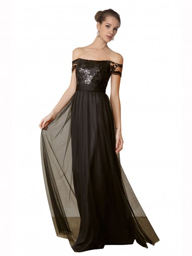 Off The Shoulder Sequined Lace Tulle Bridesmaid Dress UK