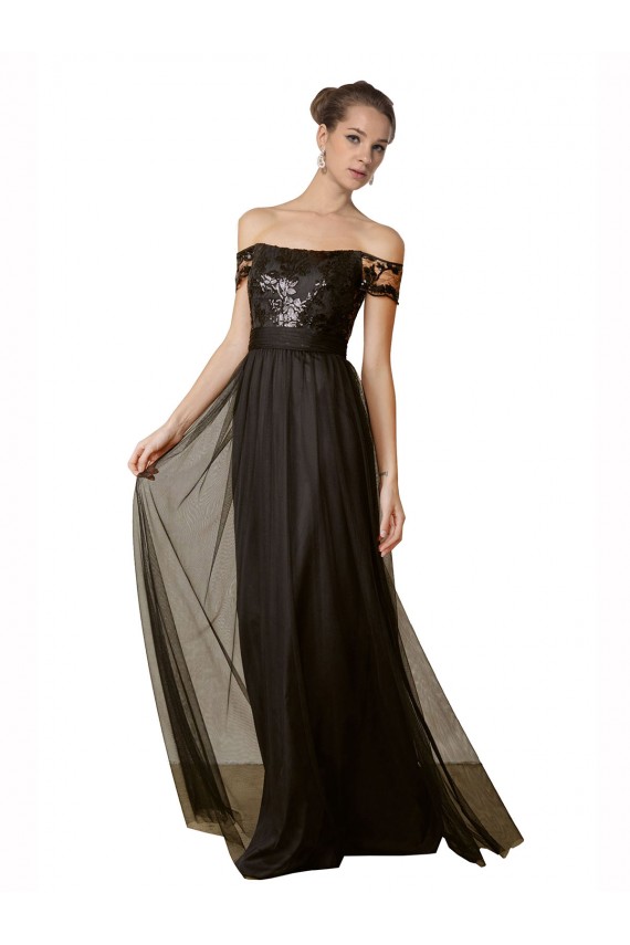 Off The Shoulder Sequined Lace Tulle Bridesmaid Dress UK