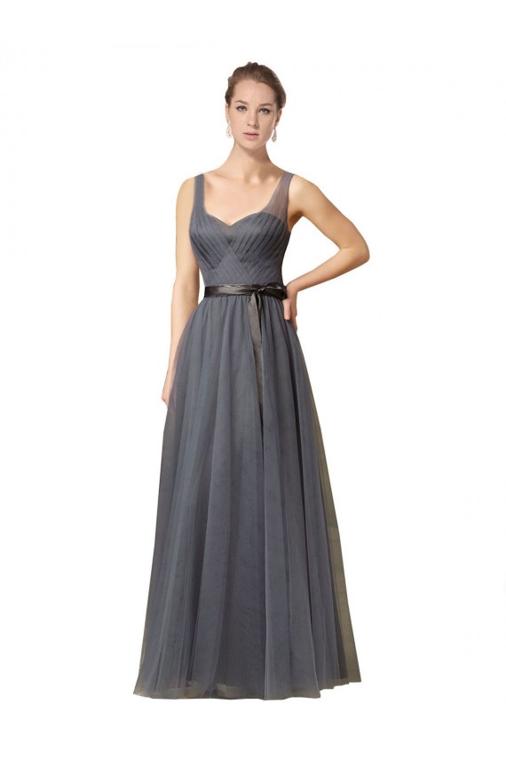Sweetheart Long Tulle Bridesmaid Dress with Sash UK
