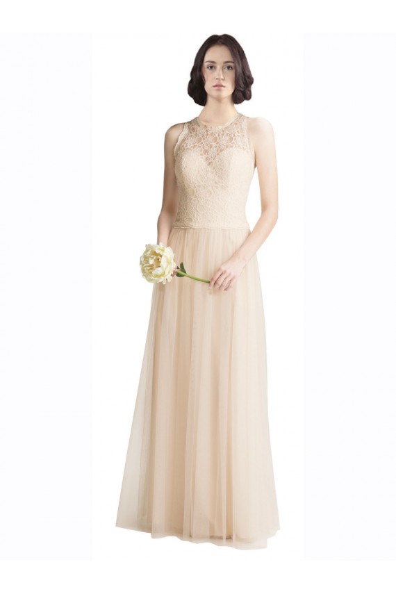 Full Length Tulle Bridesmaid Dress with Corded Lace Over Sweetheart Neckline UK
