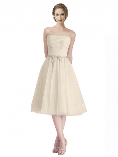 Strapless Short Cocktail Length Tulle Bridesmaid Dress with Pleats UK